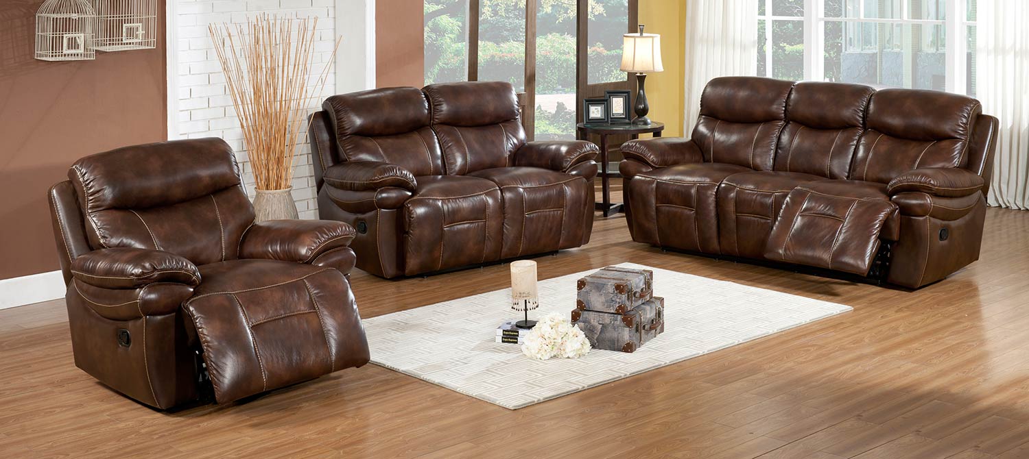 Abbyson Living Riley 3-Piece Premium Top Grain Leather Reclining Sofa Set