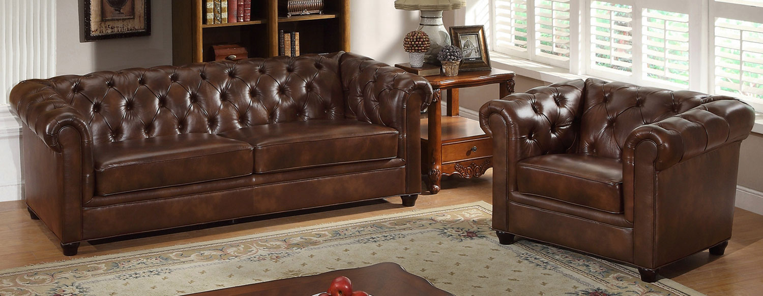 Abbyson Living Foyer Premium Italian Leather Sofa and Armchair Set