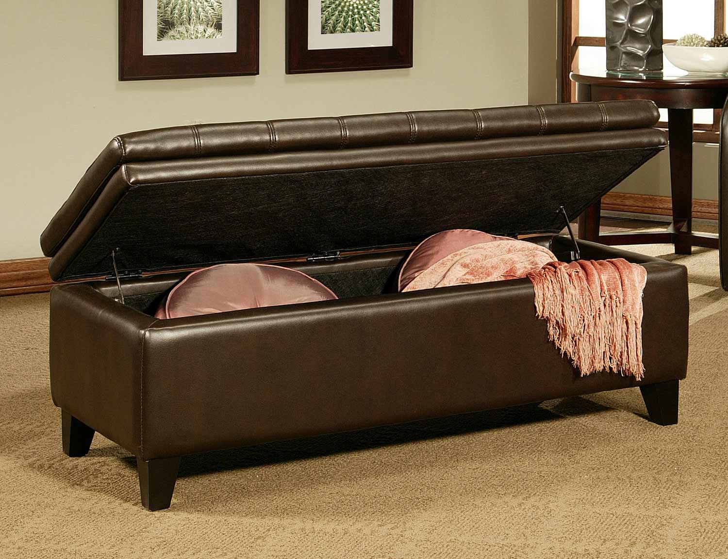 Abbyson Living Easton Bonded Leather Double Cushion Storage Ottoman