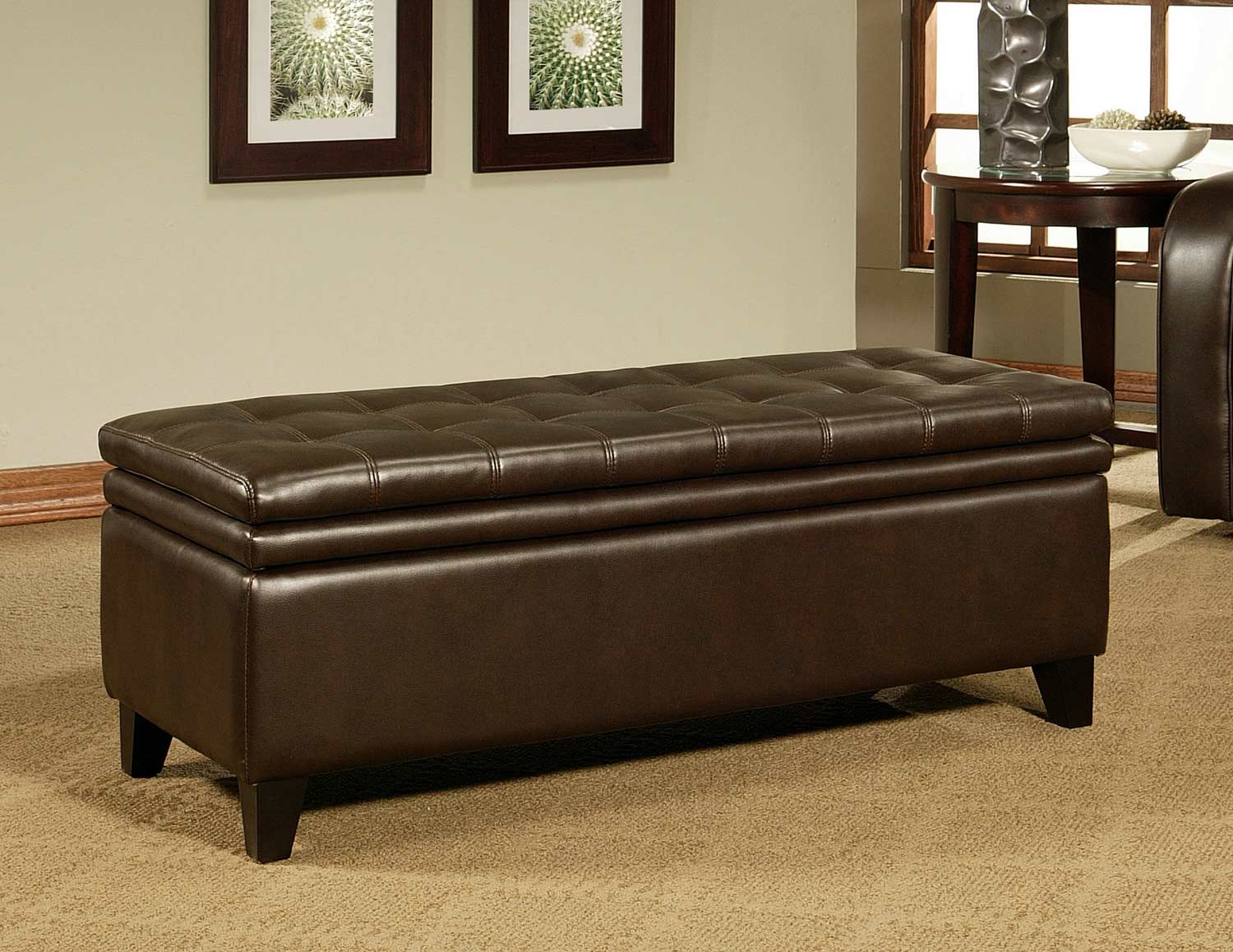 Abbyson Living Easton Bonded Leather Double Cushion Storage Ottoman