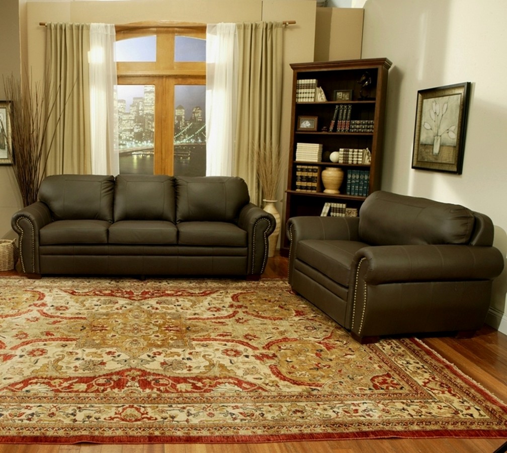 Abbyson Living Signature Premium Italian Leather Oversized Sofa and Chair Set