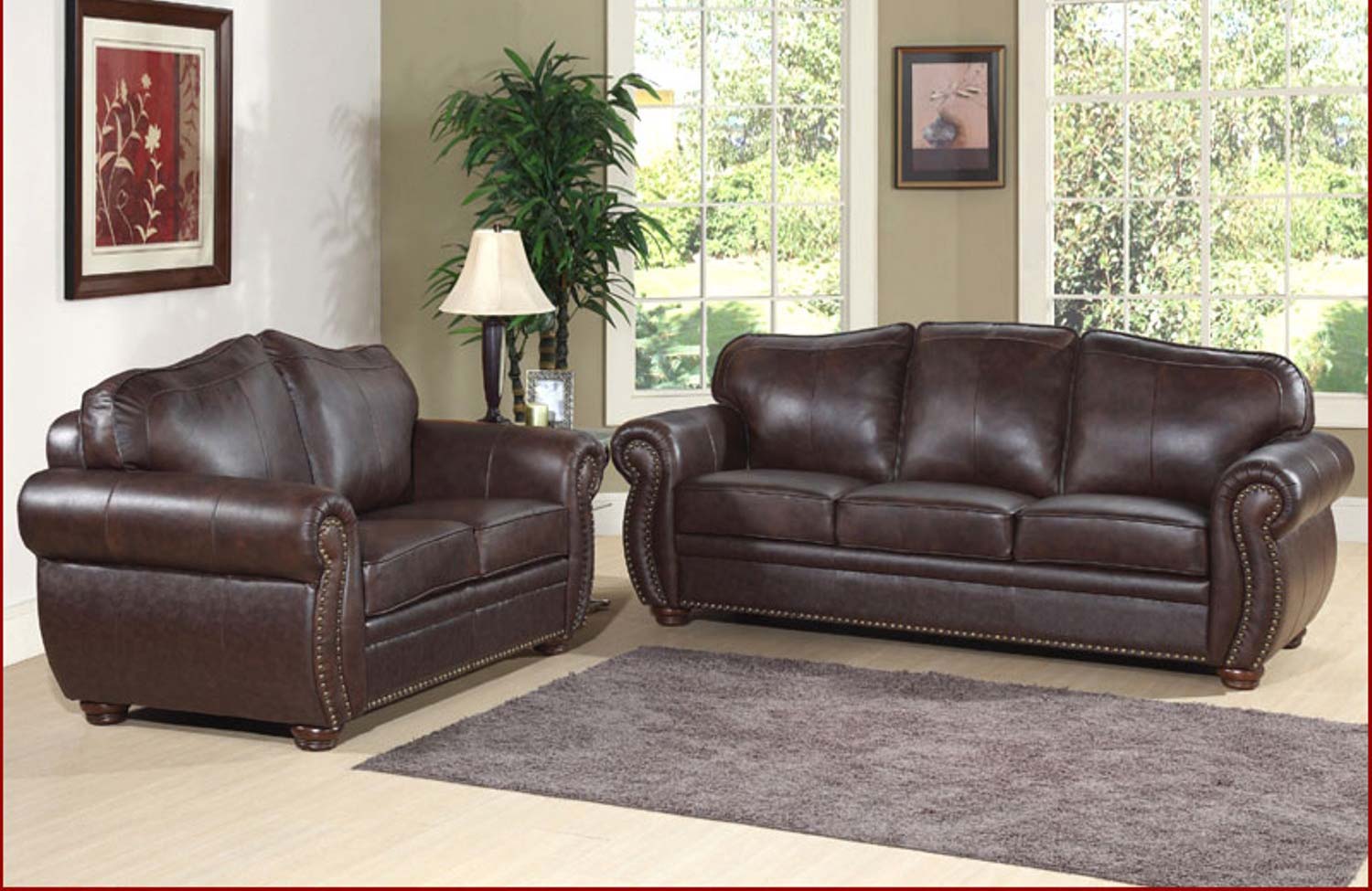 Abbyson Living Macina Premium Italian Leather Sofa and Loveseat Set