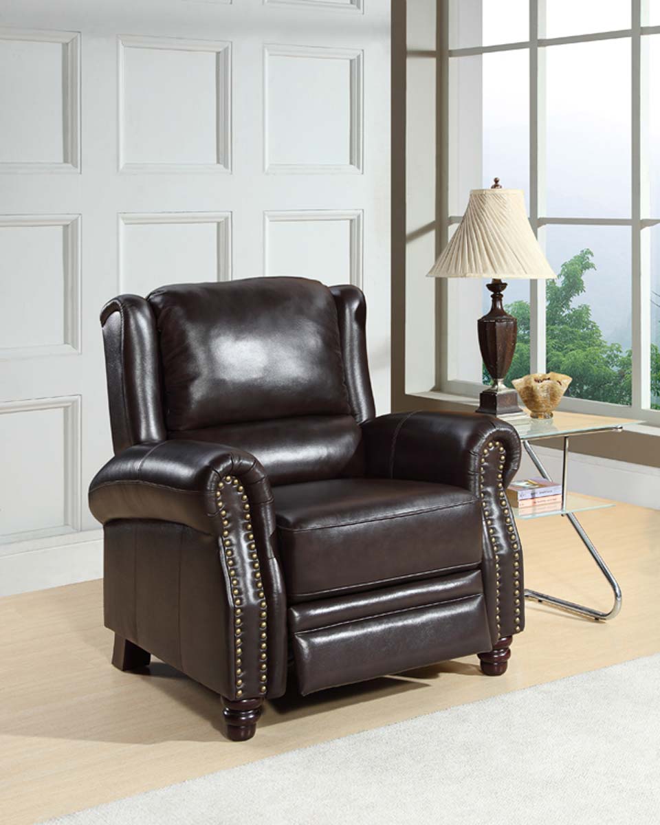 Abbyson Living Sierra Dark Brown Pushback Italian Leather Recliner AB