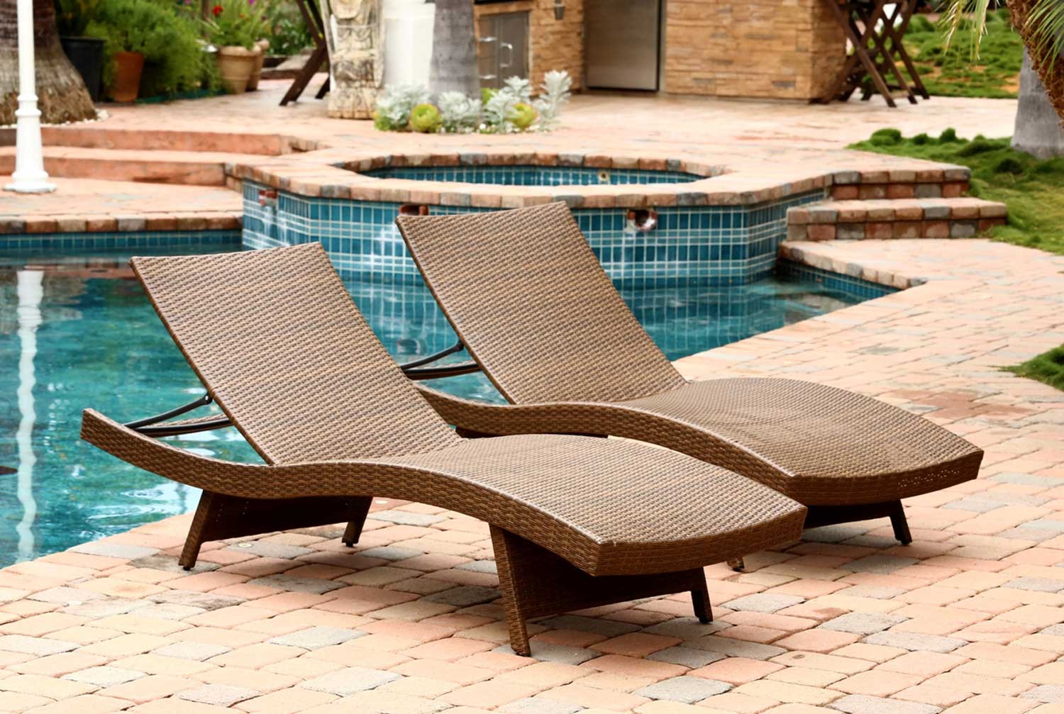 Abbyson Living Palermo Outdoor Adjustable Wicker 2 PC Chaise Lounge Set - Brown