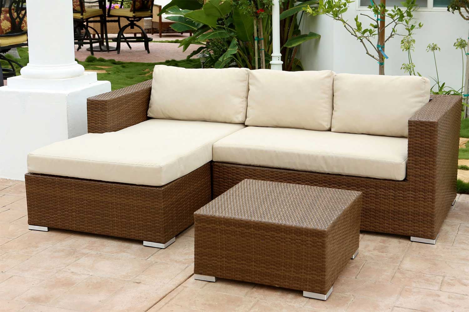 Abbyson Living Palermo Outdoor Wicker Sectional Sofa and Table Set - Dark Brown