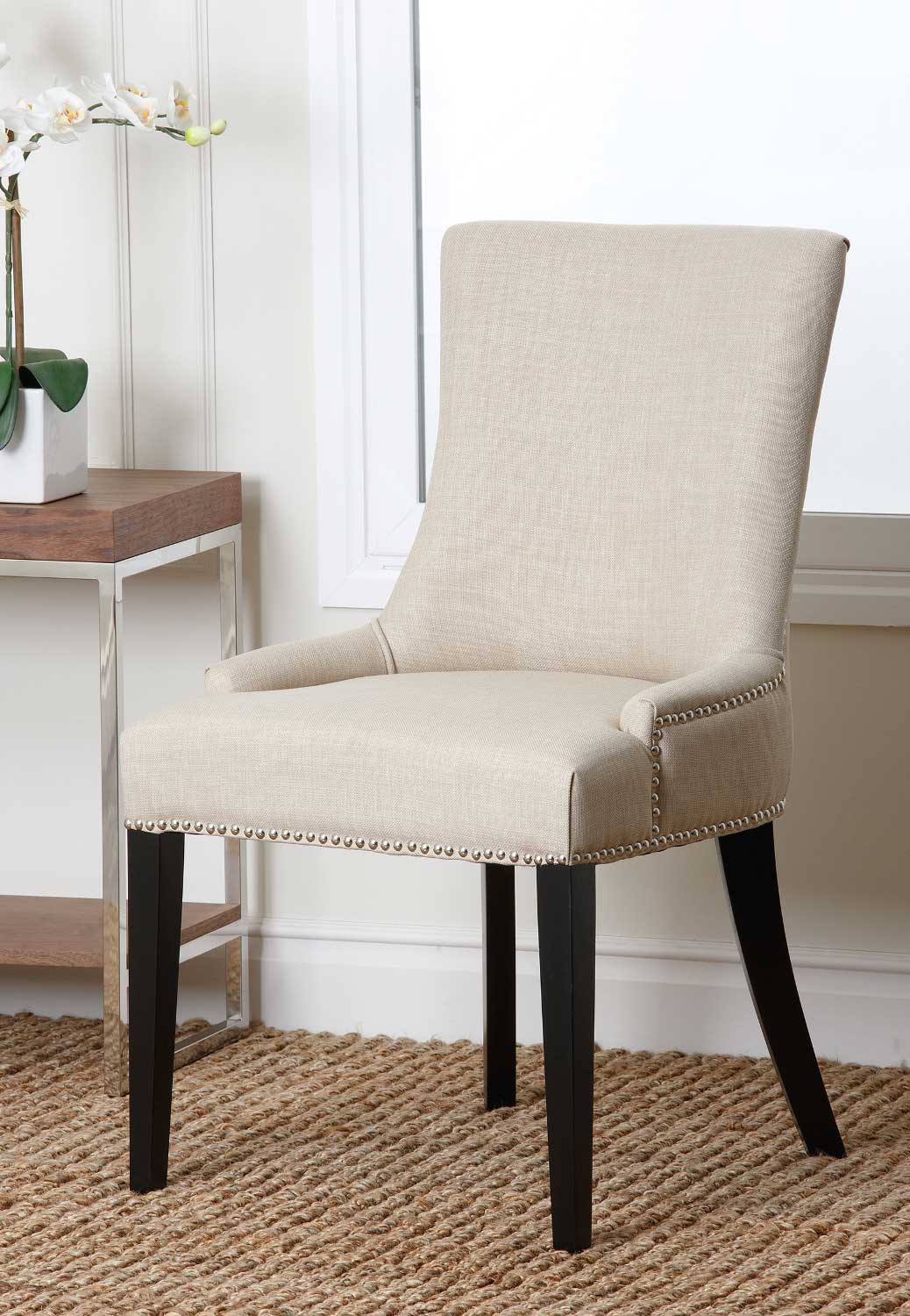 Abbyson Living Hudson Fabric Nailhead Trim Dining Chair White ABHSDC217WHT at