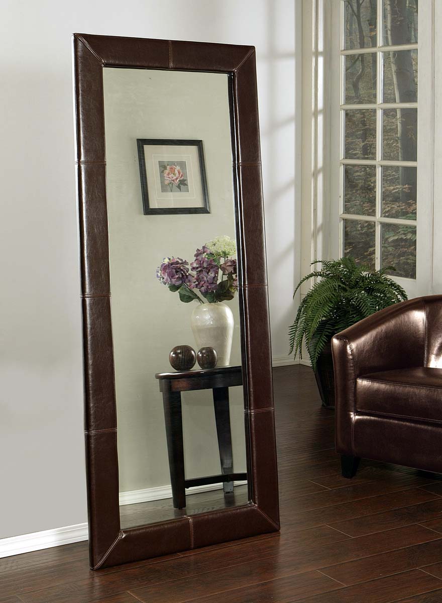 Abbyson Living Delano Brown Leather Large Floor Mirror