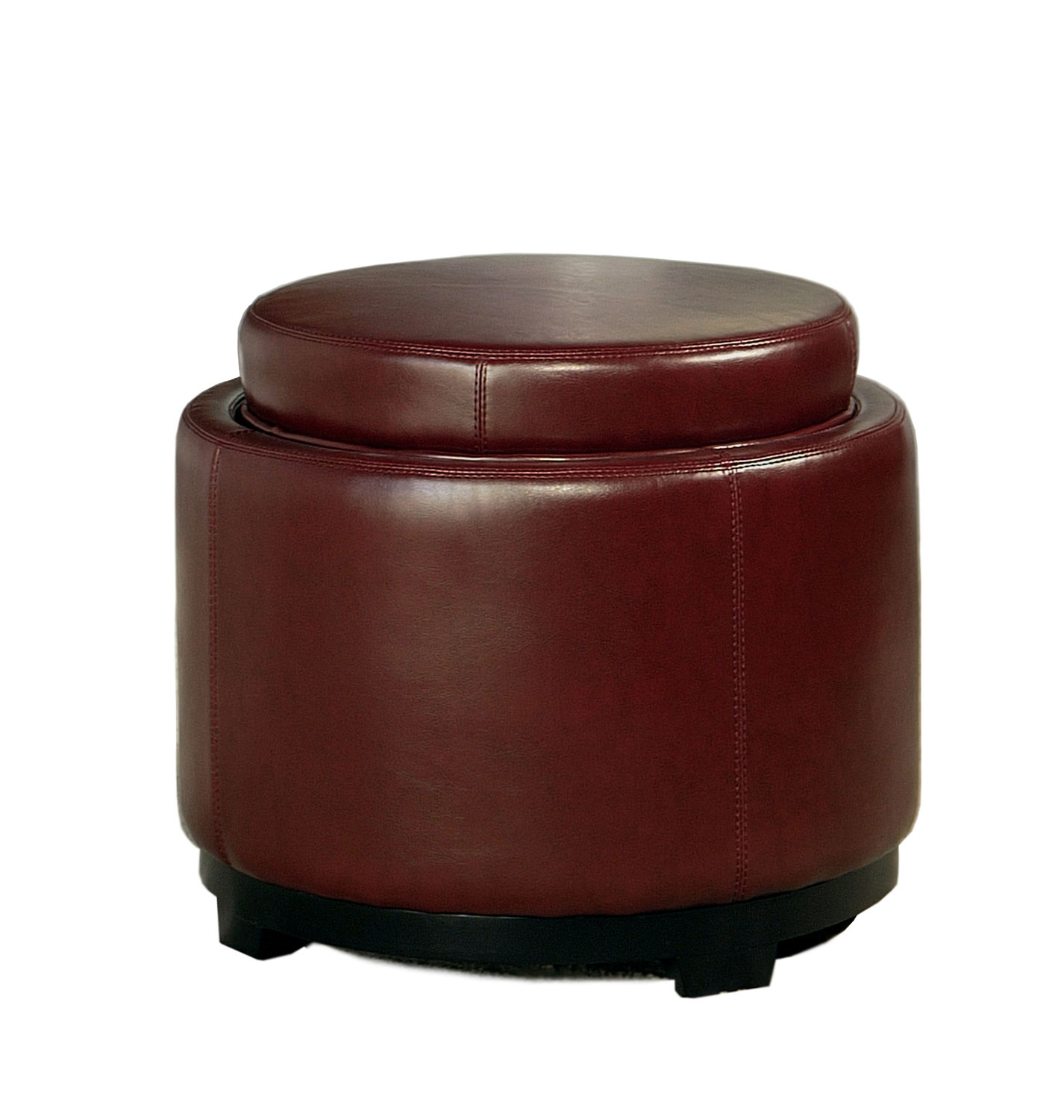 Abbyson Living Manhattan Burgundy Bicast Leather Round Ottoman with Tray