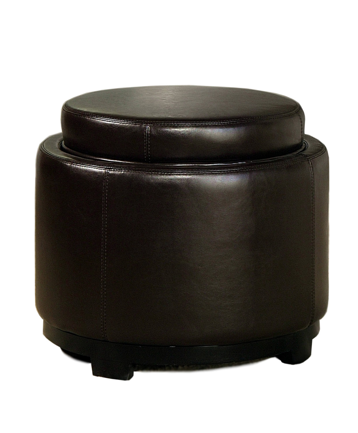 Abbyson Living Manhattan Dark Brown Bicast Leather Round Ottoman with Tray