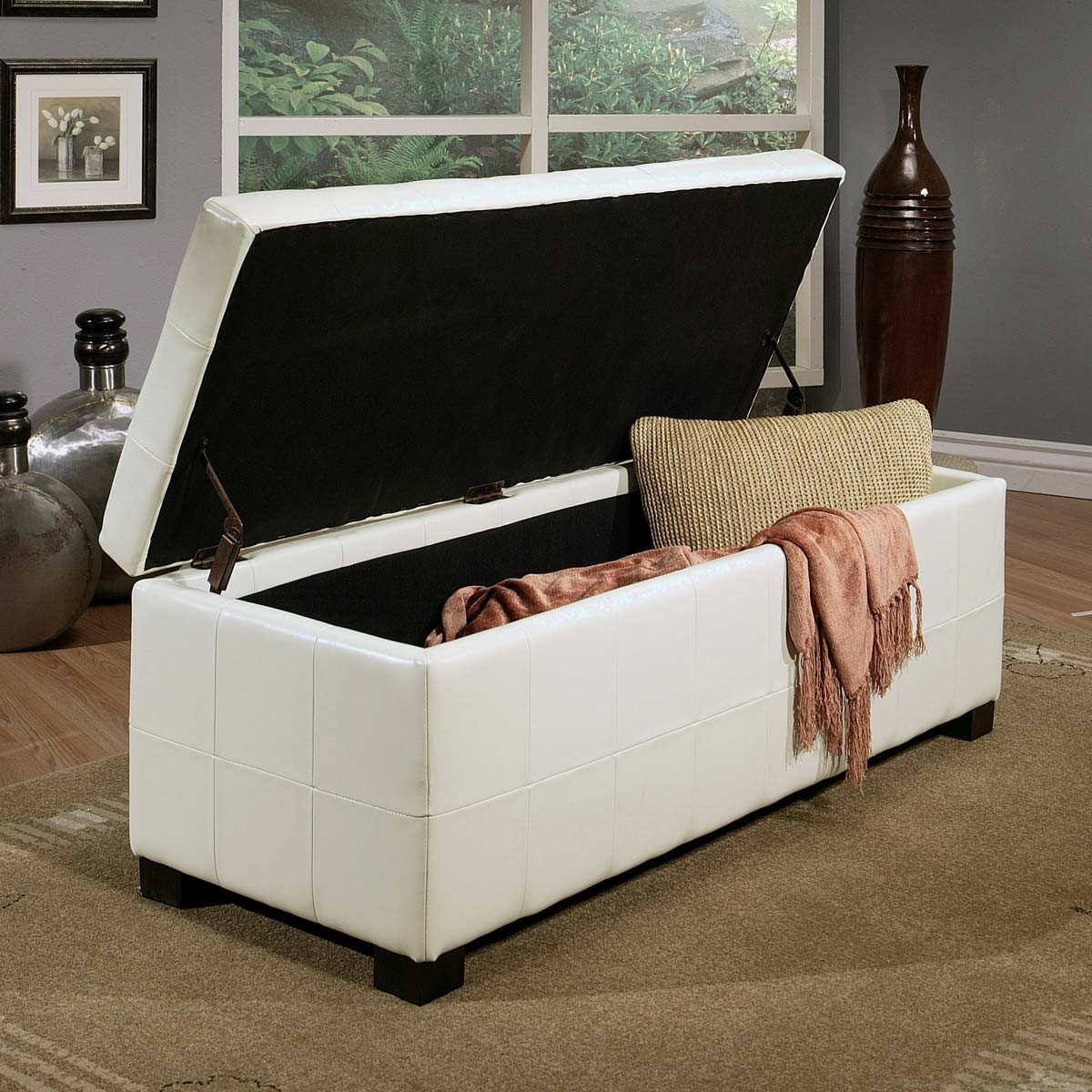 Abbyson Living Manchester White Bicast Tufted Leather Storage Ottoman