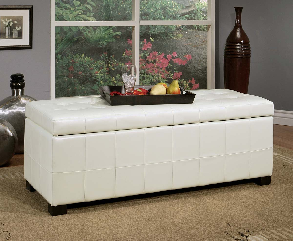 Abbyson Living Manchester White Bicast Tufted Leather Storage Ottoman