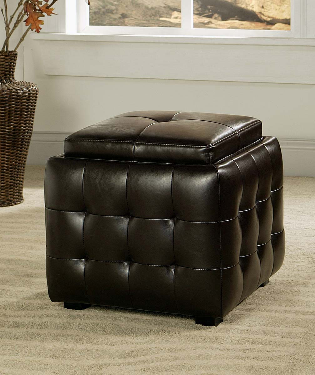 Abbyson Living Manchester Dark Brown Bicast Tufted Leather Ottoman with Tray