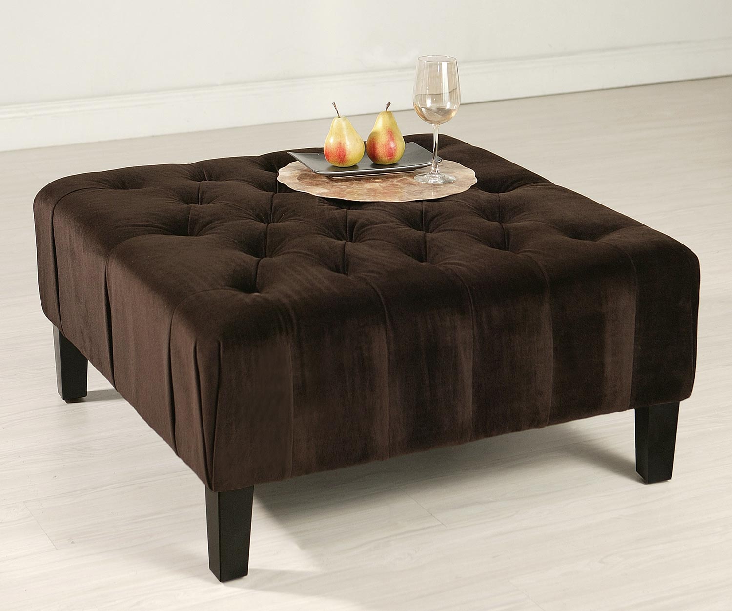 Abbyson Living Valentino Square Tufted Ottoman - Dark Brown