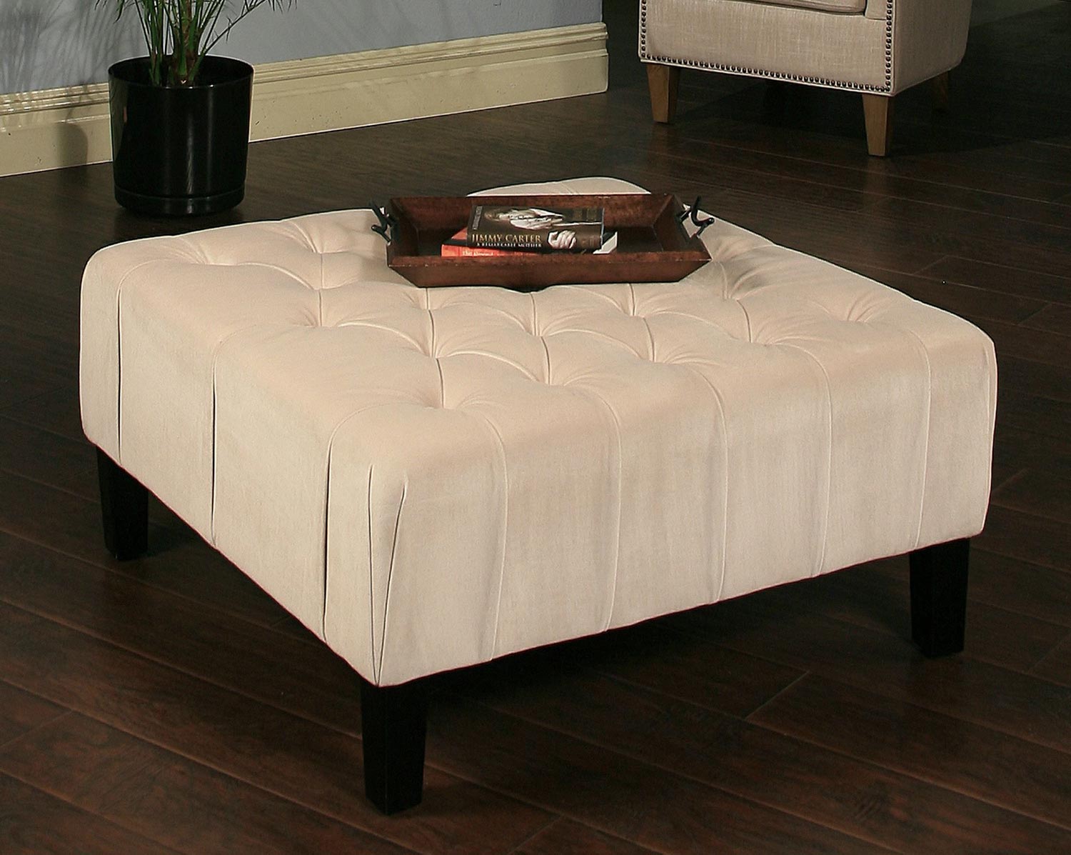 Abbyson Living Valentino Square Tufted Ottoman - Cream