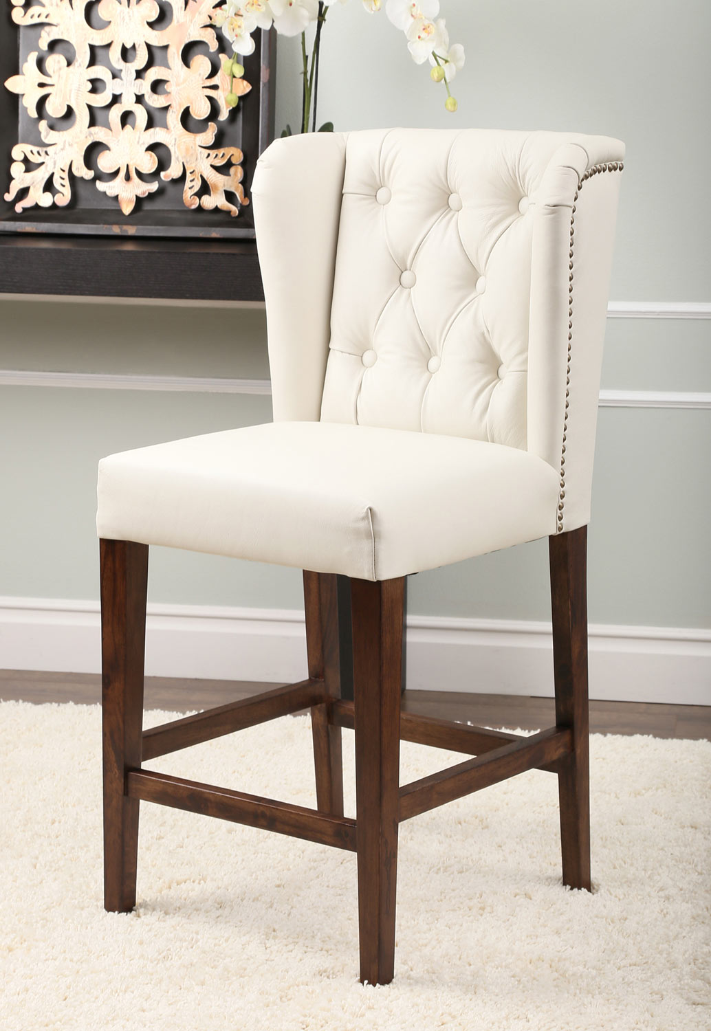 Abbyson Living Monica Pedersen Tufted Leather Counter Height Stool - Ivory