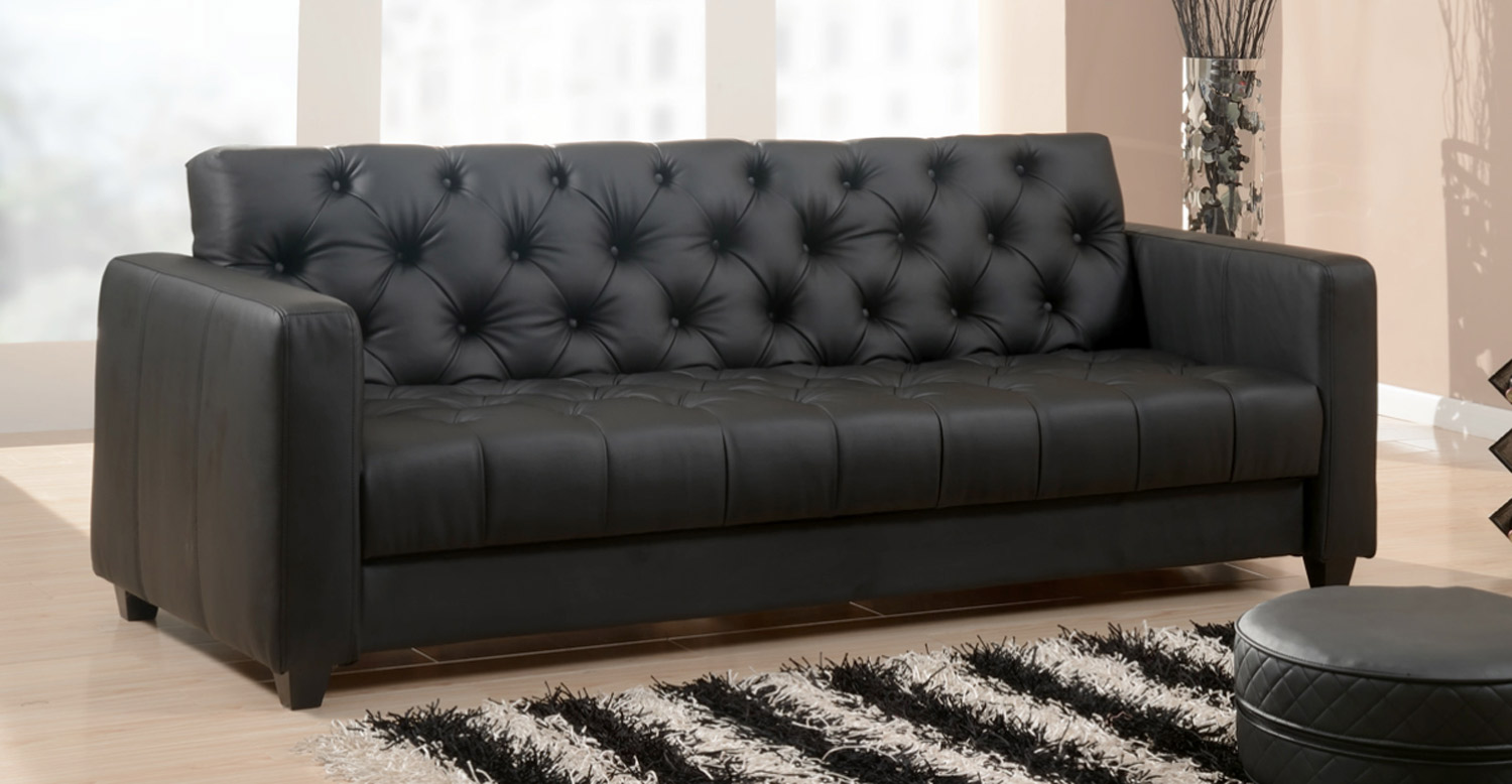 Abbyson Living Oxford Black Faux Leather Convertible Sofa