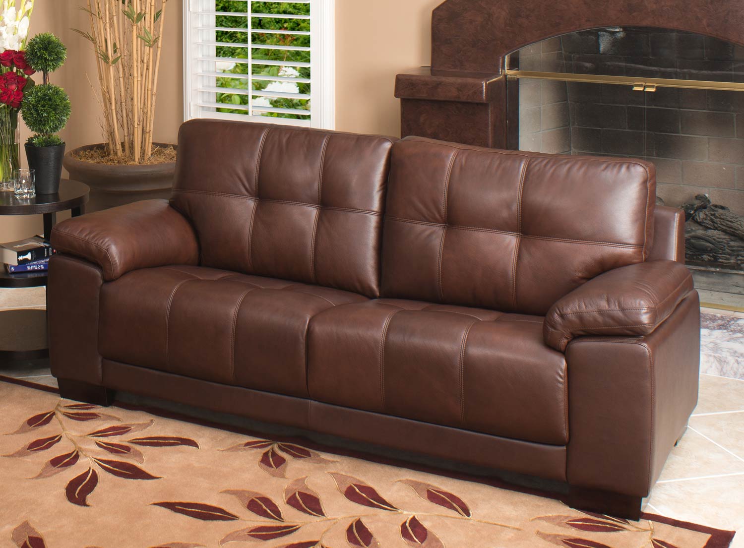 Abbyson Living Florence Two Tone Brown Leather Sofa