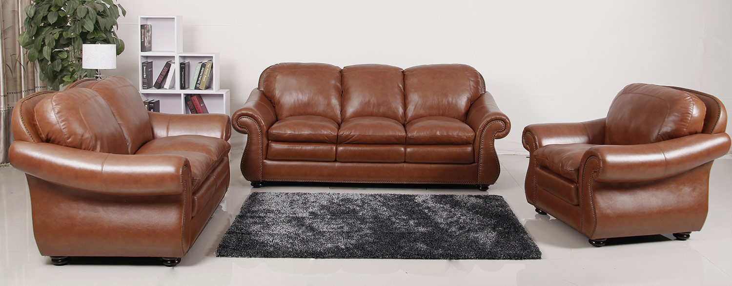 Abbyson Living Houst Premium Semi-Aniline Leather Sofa, Loveseat And ...