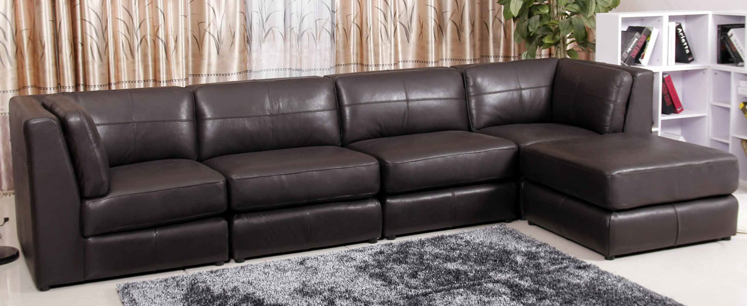 Abbyson Living Pecturm 5Piece Top Grain Leather Modular Sectional Sofa ABSK5223BRN5PC at