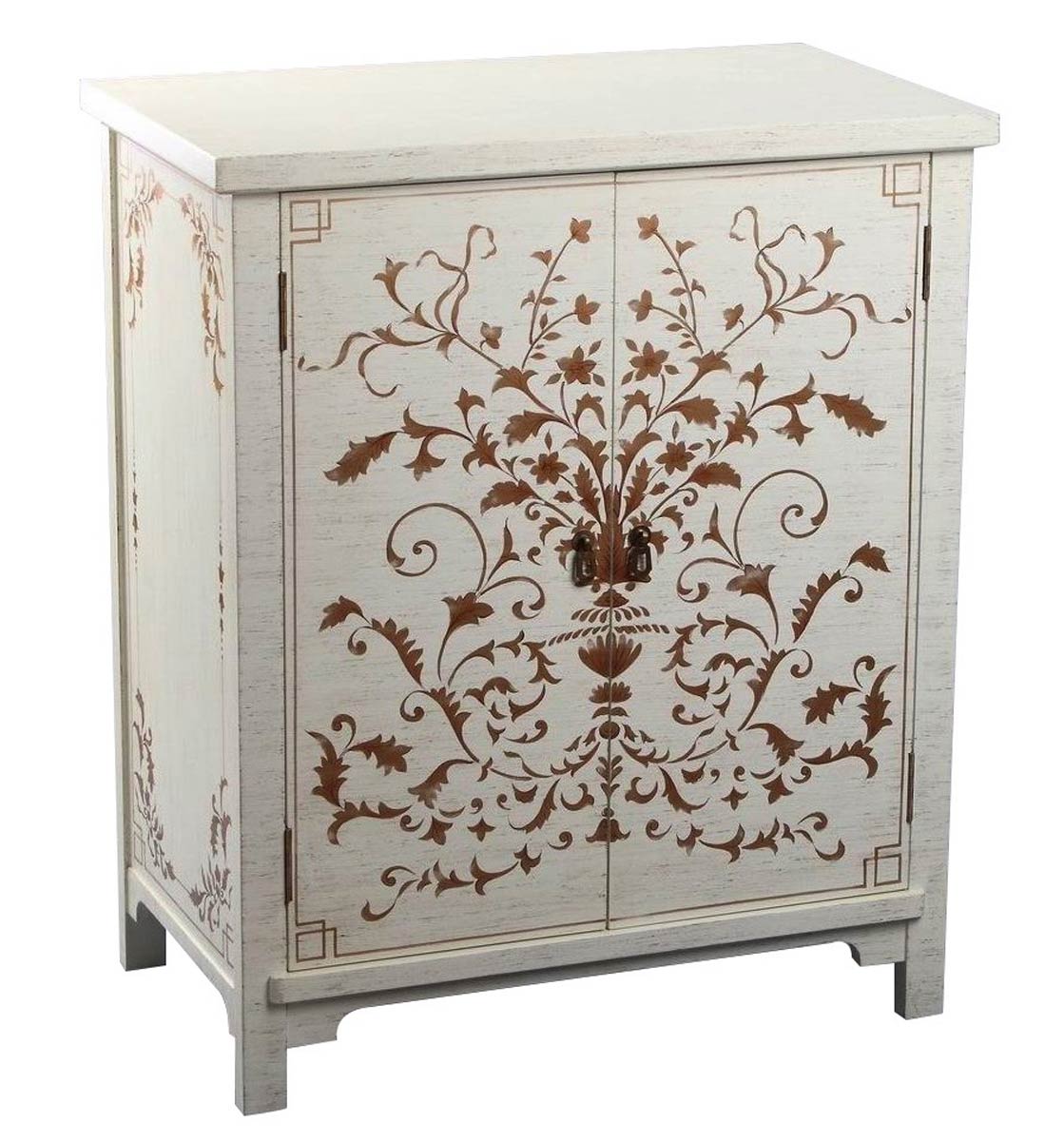 Abbyson Living Parmita Hand Painted Side Cabinet - White
