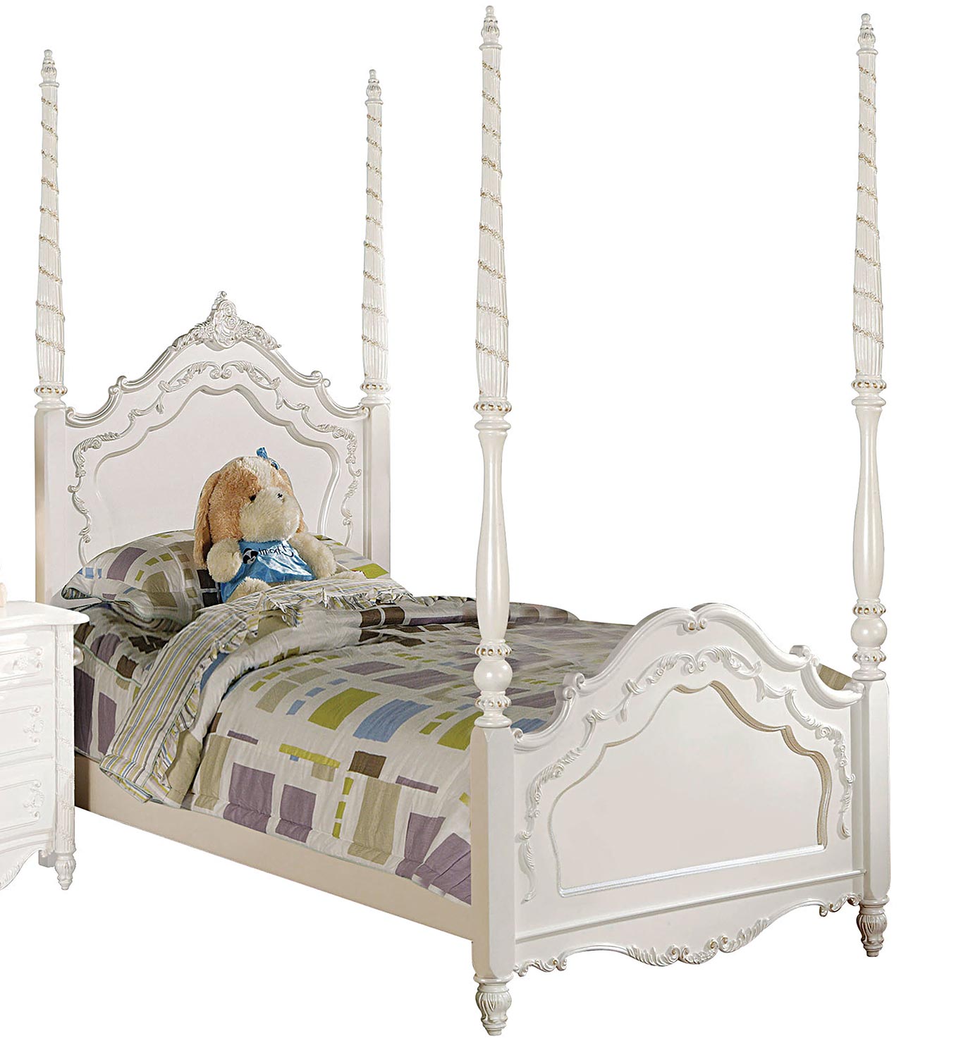 Acme Pearl Bed (Poster) - Pearl White/Gold Brush Accent