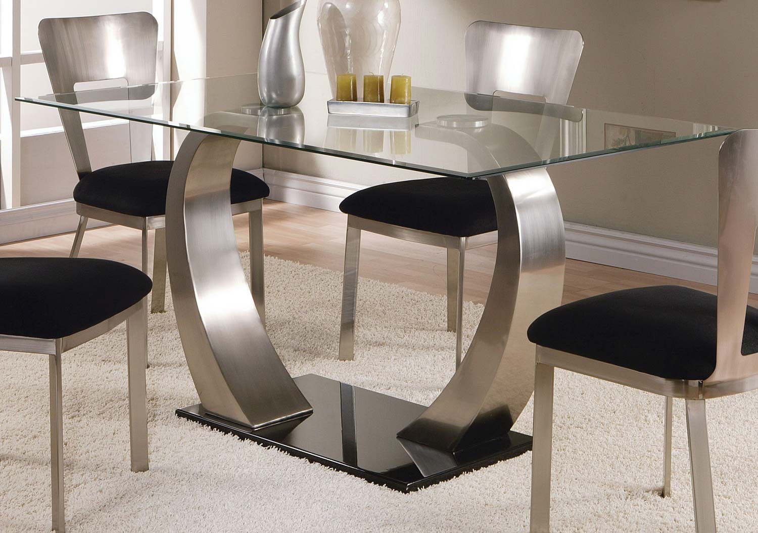Acme Camille Dining Table - Satin Plated/Black Clear Glass