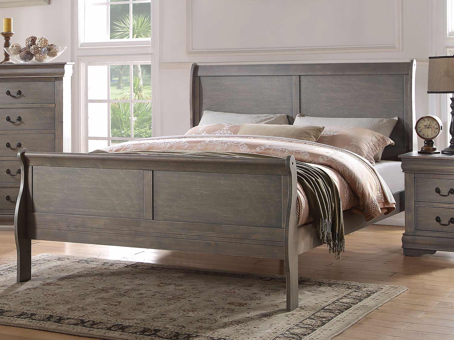 Acme Louis Philippe Bed - Antique Gray