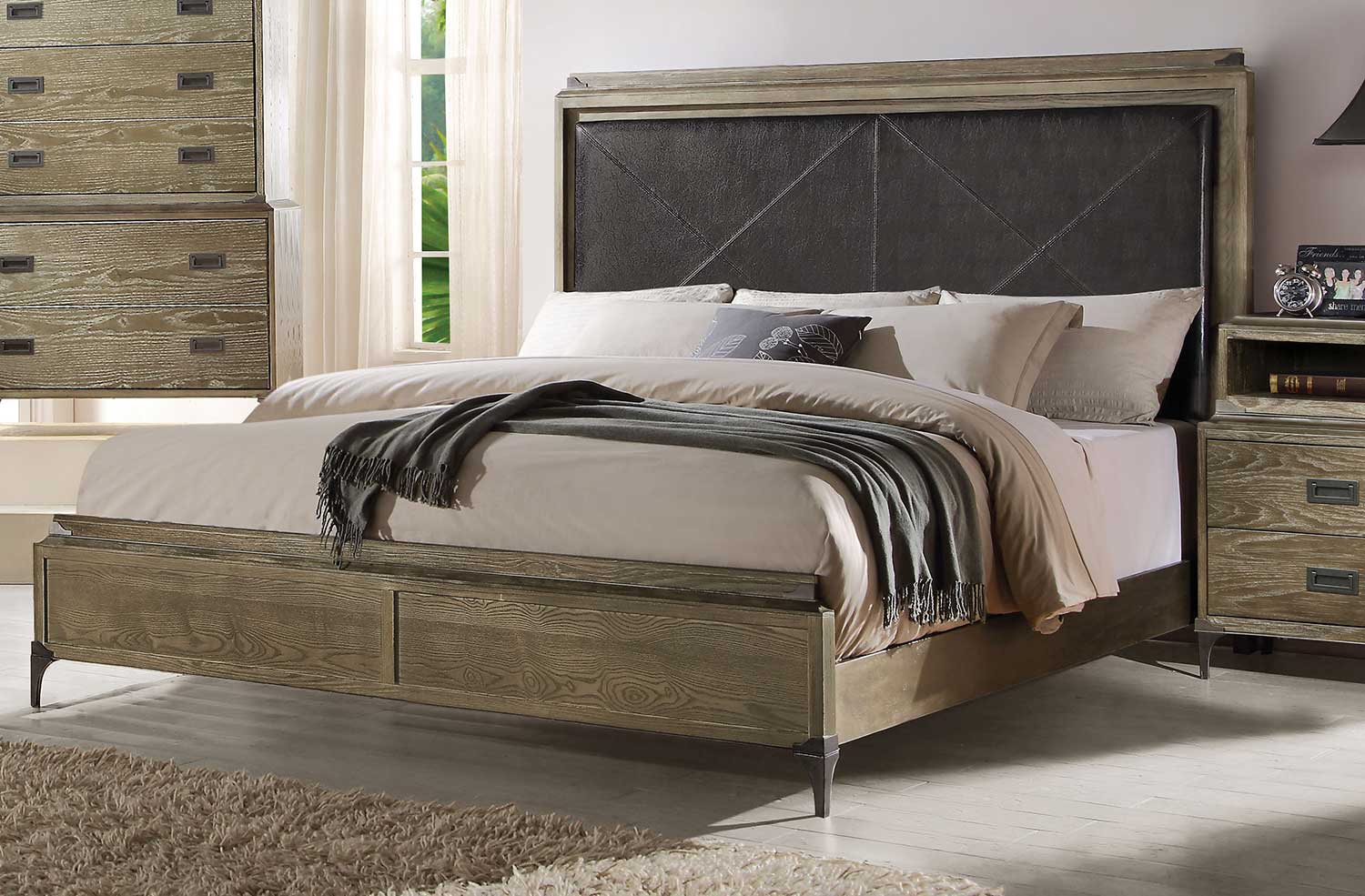 Acme Athouman Panel Bed - Vinyl/Weathered Oak