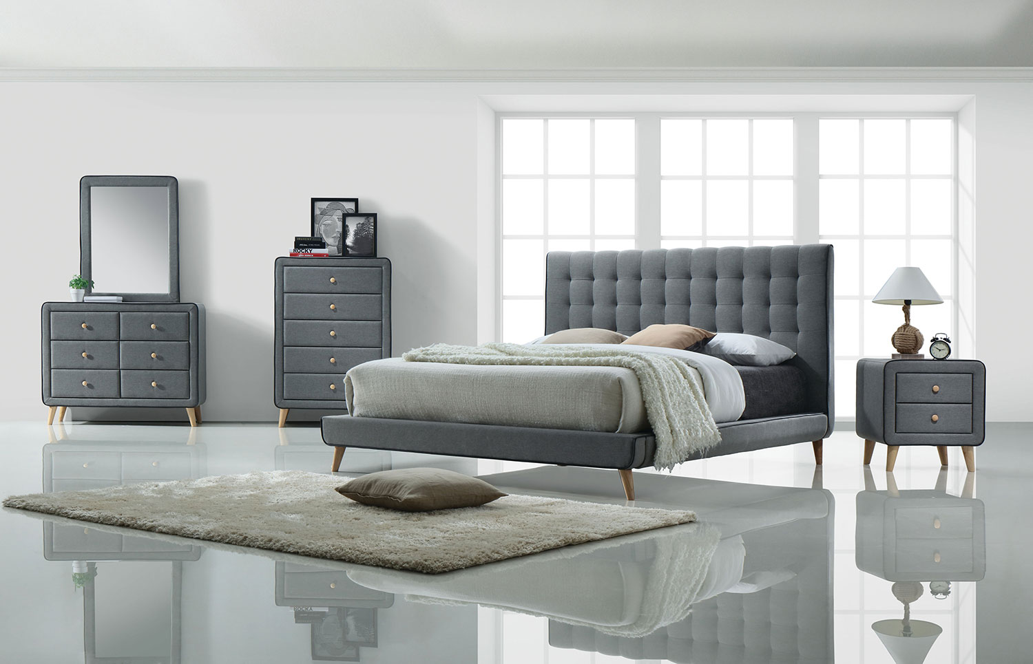 Acme Valda Bedroom Set - Light Gray Fabric