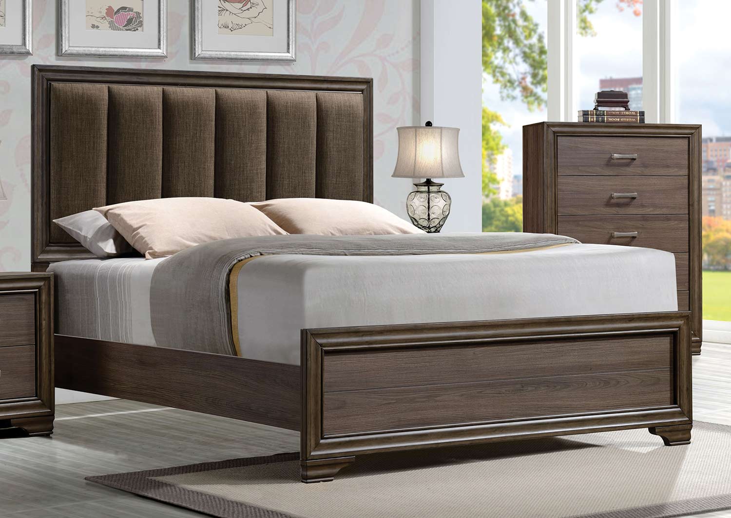 Acme Cyrille Bed (Padded HB) - Fabric/Walnut