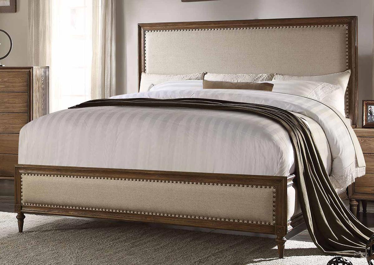 Acme Inverness (Parker) Bed - Beige Linen/Reclaimed Oak