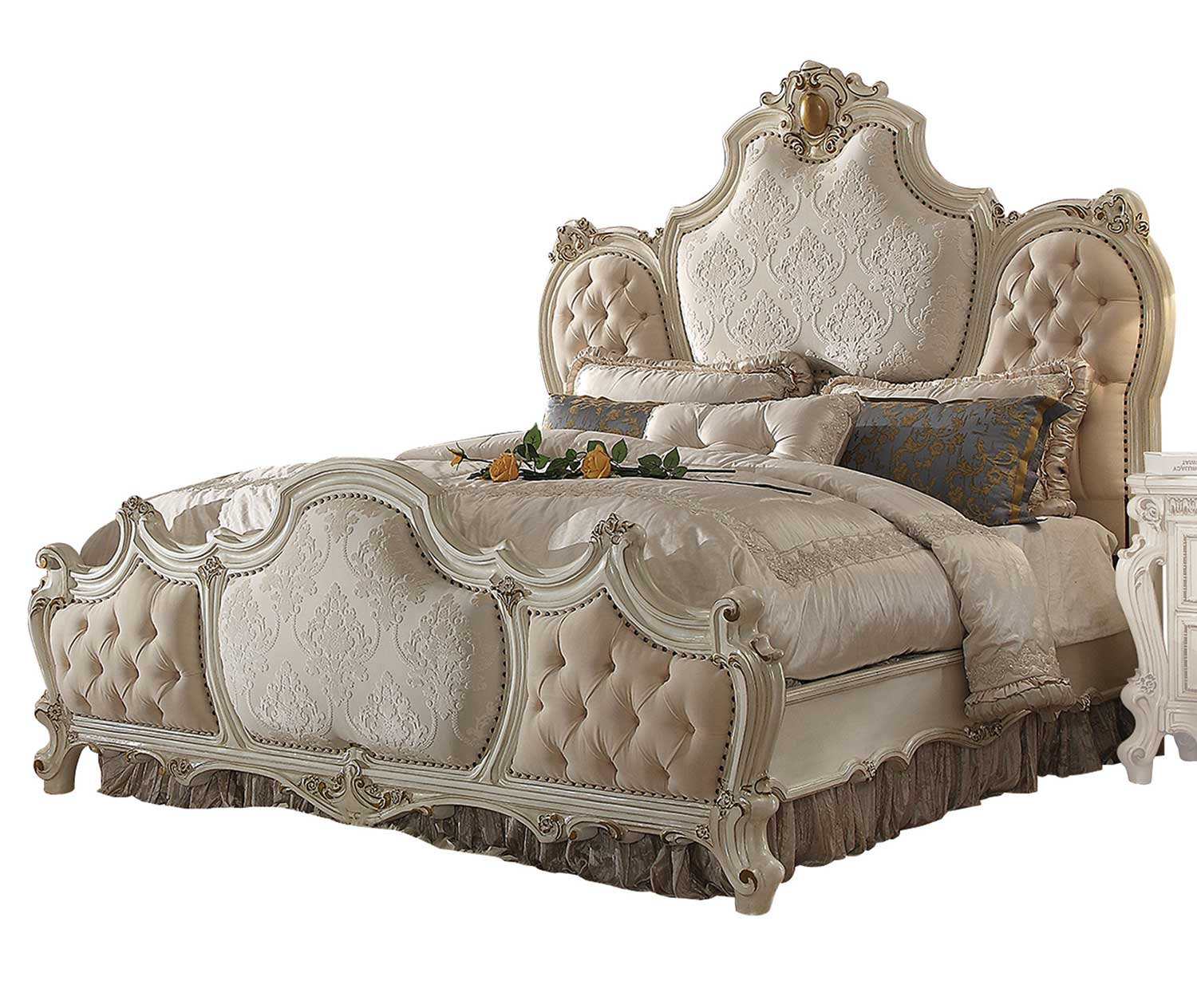 Acme Picardy Bed - Fabric/Antique Pearl