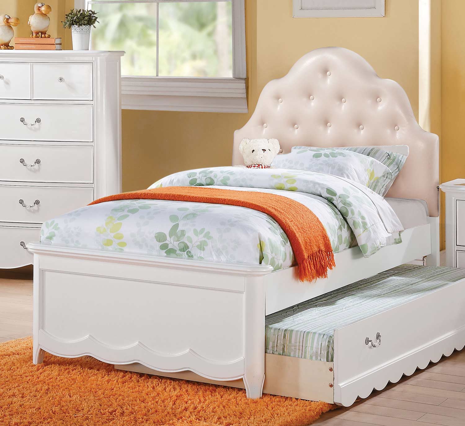 Acme Cecilie Bed (Padded HB) - Light Pink Vinyl/White