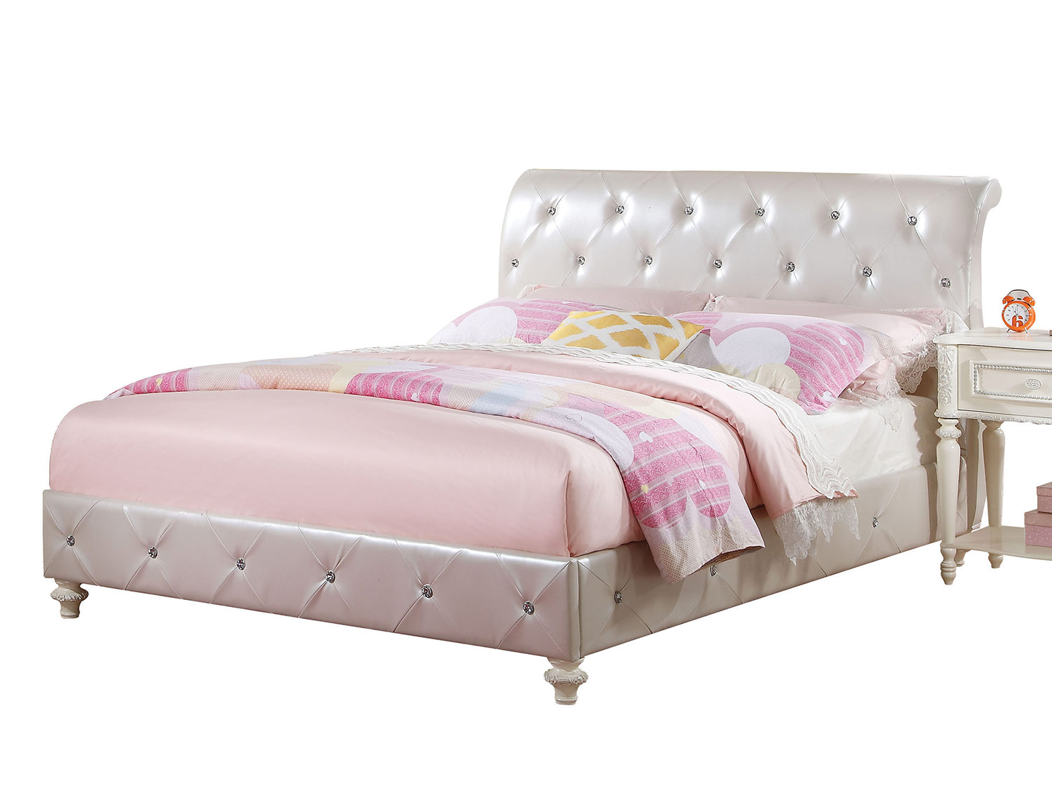 Acme Dorothy Bed with Padded Sleigh - Pearl White Vinyl/Ivory