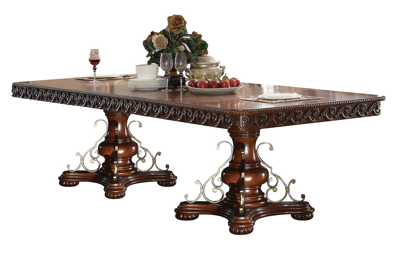Acme Wycliff Dining Table with Double Pedestal - Cherry
