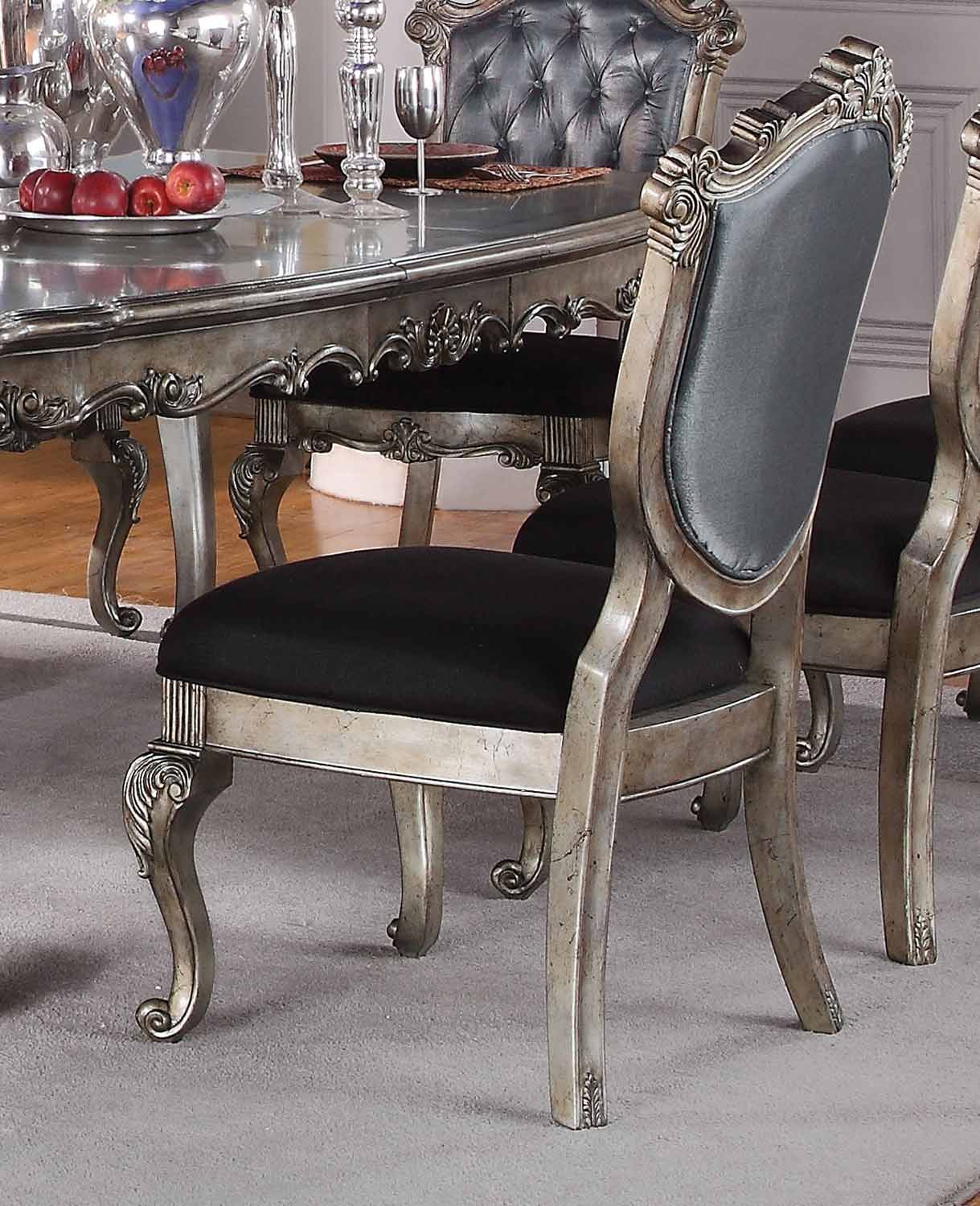 Acme Chantelle Side Chair - Silver Gray Silk-Like Fabric/Antique Platinum