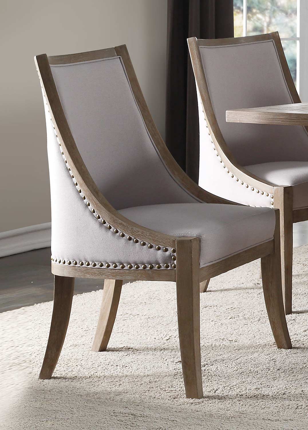 Acme Eleonore Dining Chair - Taupe Linen/Weathered Oak