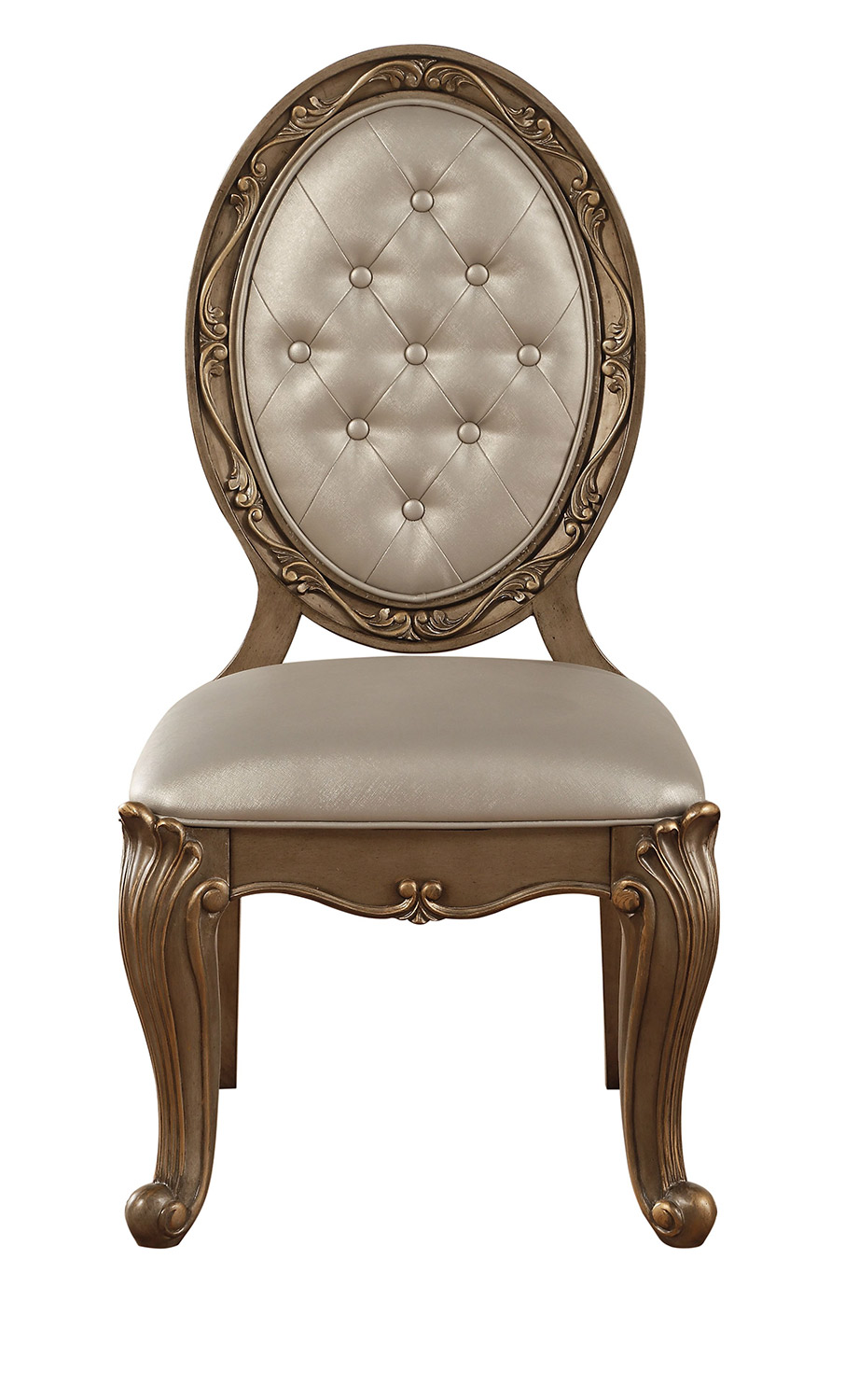 Acme Orianne Side Chair Oval Champagne Vinyl Antique Gold 63787 At Homelement Com