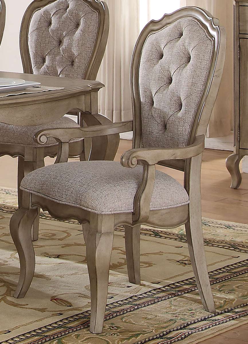 Acme Chelmsford Arm Chair - Beige Fabric/Antique Taupe