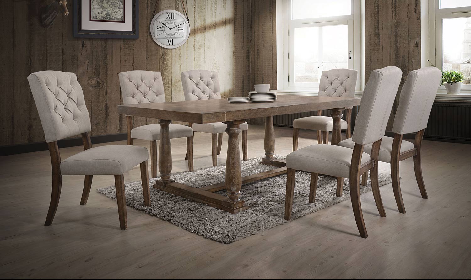 Acme Bernard Dining Set - Weathered Oak