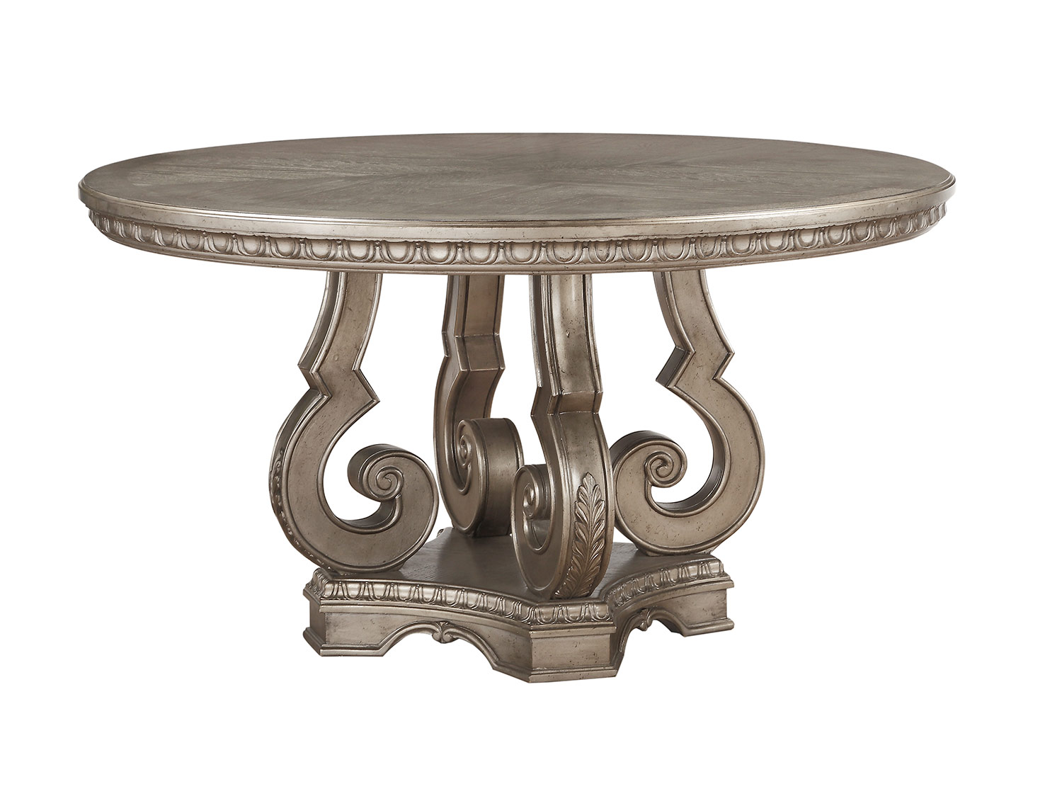 Acme Northville Round Dining Table with Single Pedestal - Antique Champagne