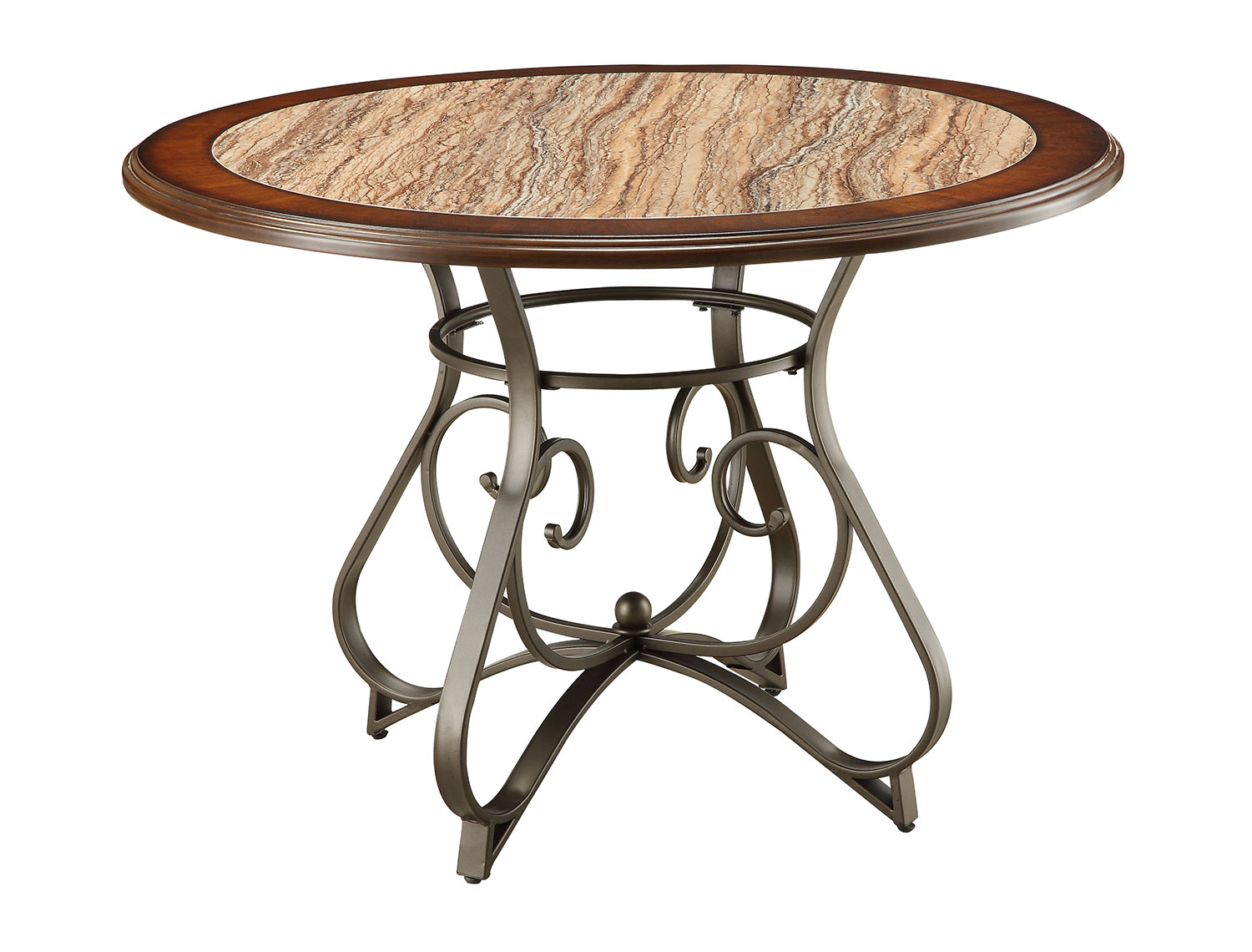 Acme Barrie Round Dining Table - Faux Marble/Cherry Oak/Dark Bronze