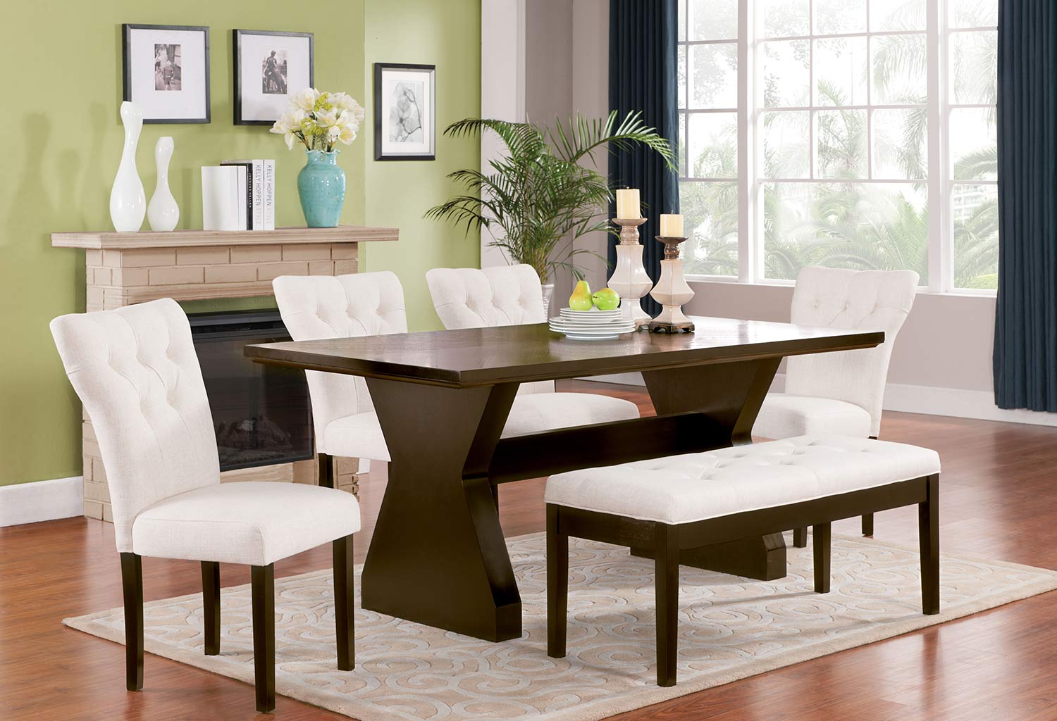 Acme Effie Dining Set - Beige Linen/Walnut