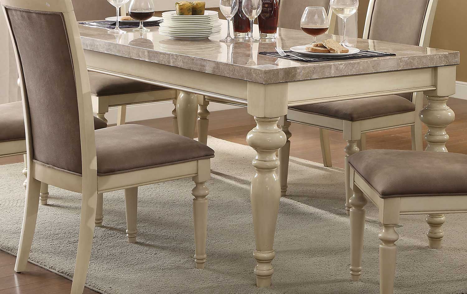 Acme Ryder Dining Table - Marble/Antique White