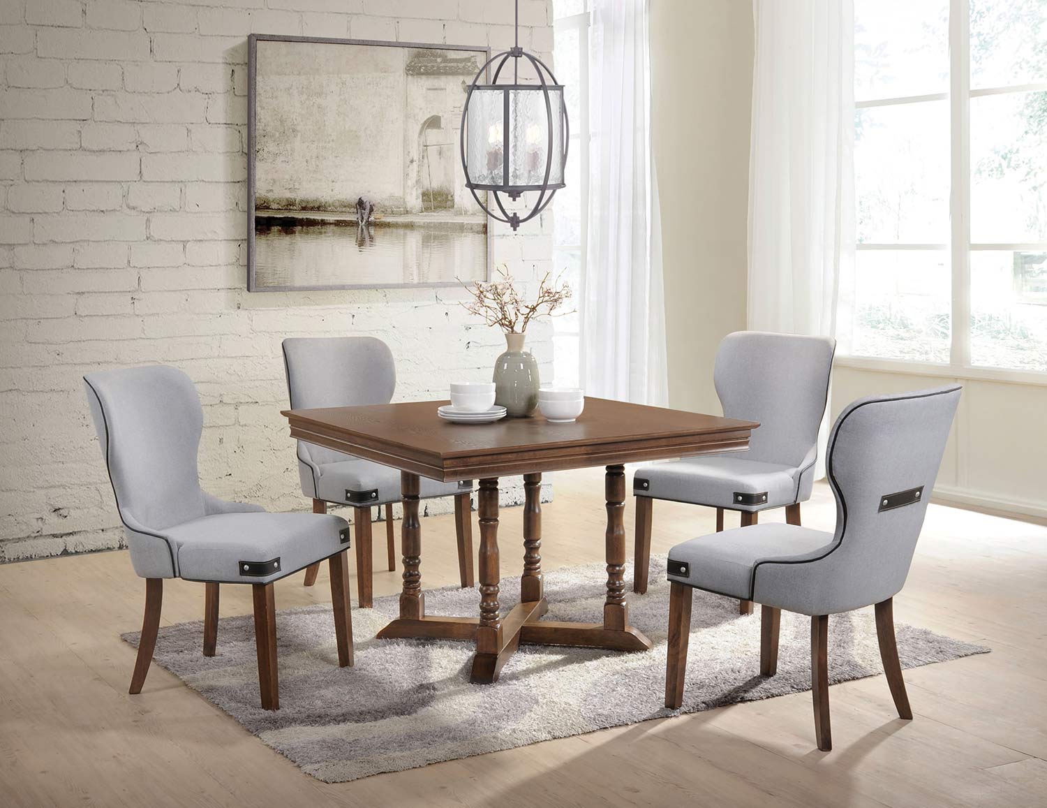 Acme Wilfried Dining Set - Walnut/Gray Fabric