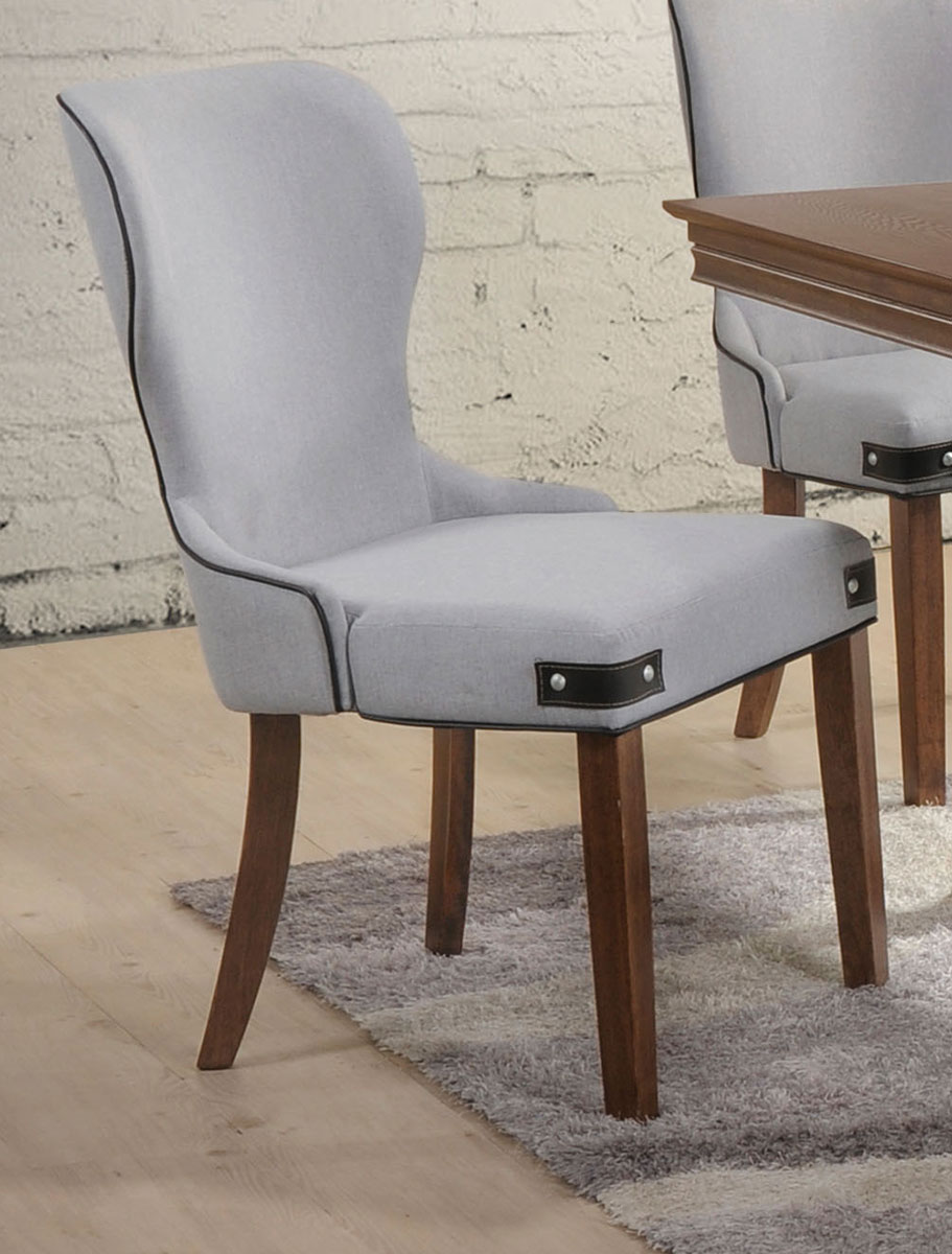 Acme Wilfried Side Chair - Light Gray Fabric/Walnut