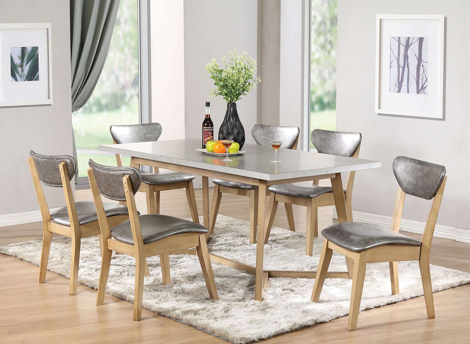 Acme Rosetta Dining Set - Faux Marble/White Washed