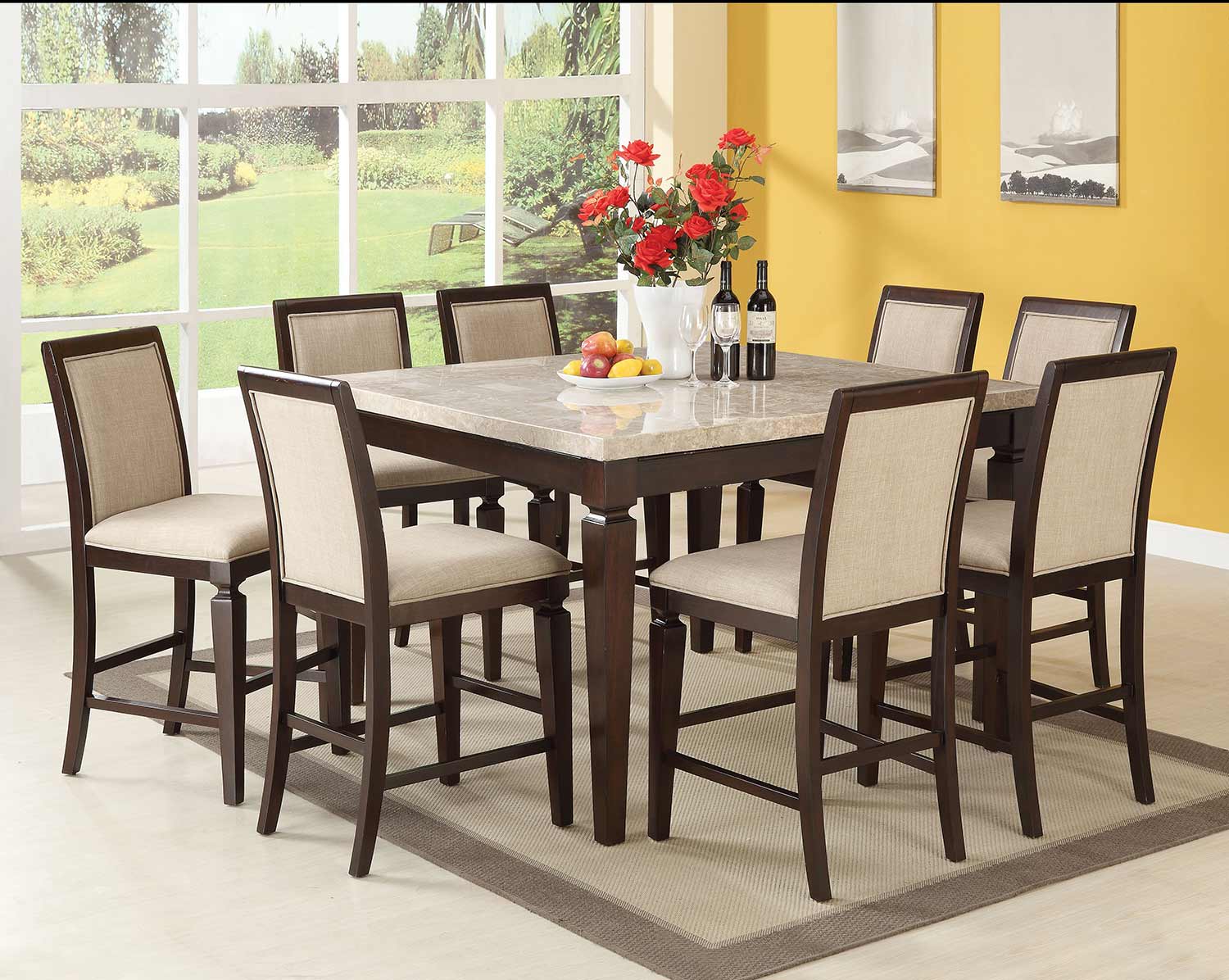 Acme Agatha Counter Height Dining Set - White Marble/Espresso