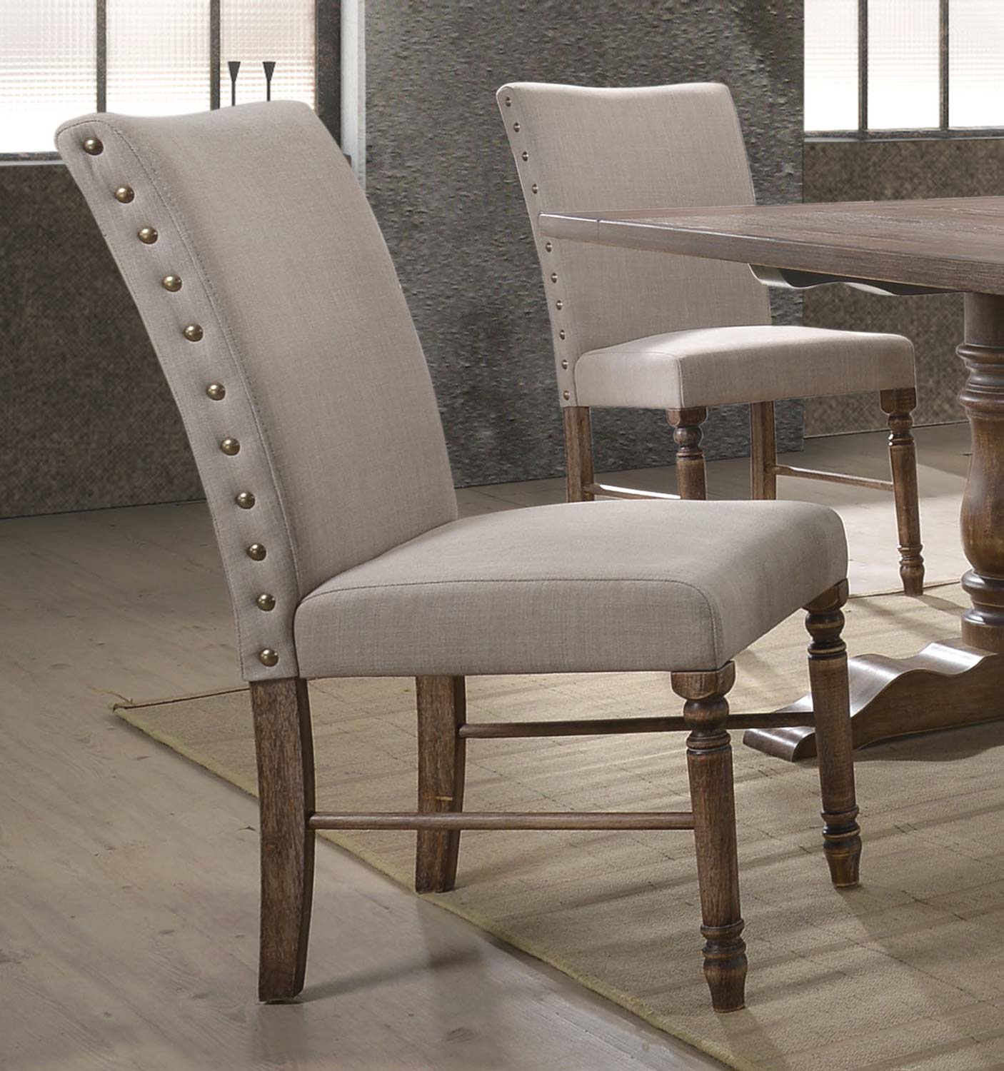 Acme Leventis Side Chair - Cream Fabric/Weathered Oak