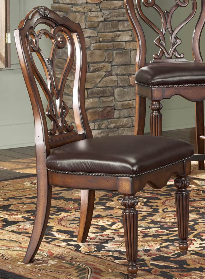 American Drew Barrington House Dining Side Chair With Leather Seat